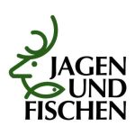 Schriftzug der Messe Jagen und Fischen mit Hirsch- und Fischkopflogo