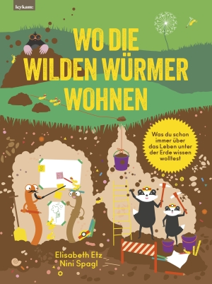 Ein gemalter grün-brauner Buchumschlag mit dem Titel: "Wo die wilden Würmer wohnen"