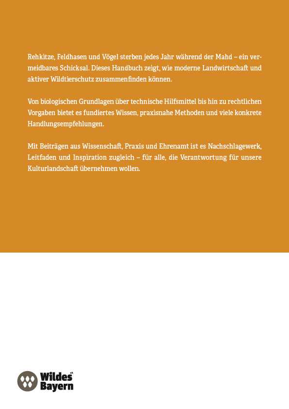 Eine Seite, von der oben mehr als die Hälfte orange eingefärbt ist, worauf weißer Text steht. Unten links im weißen Teil Logo und Schriftzug von Wildes Bayern